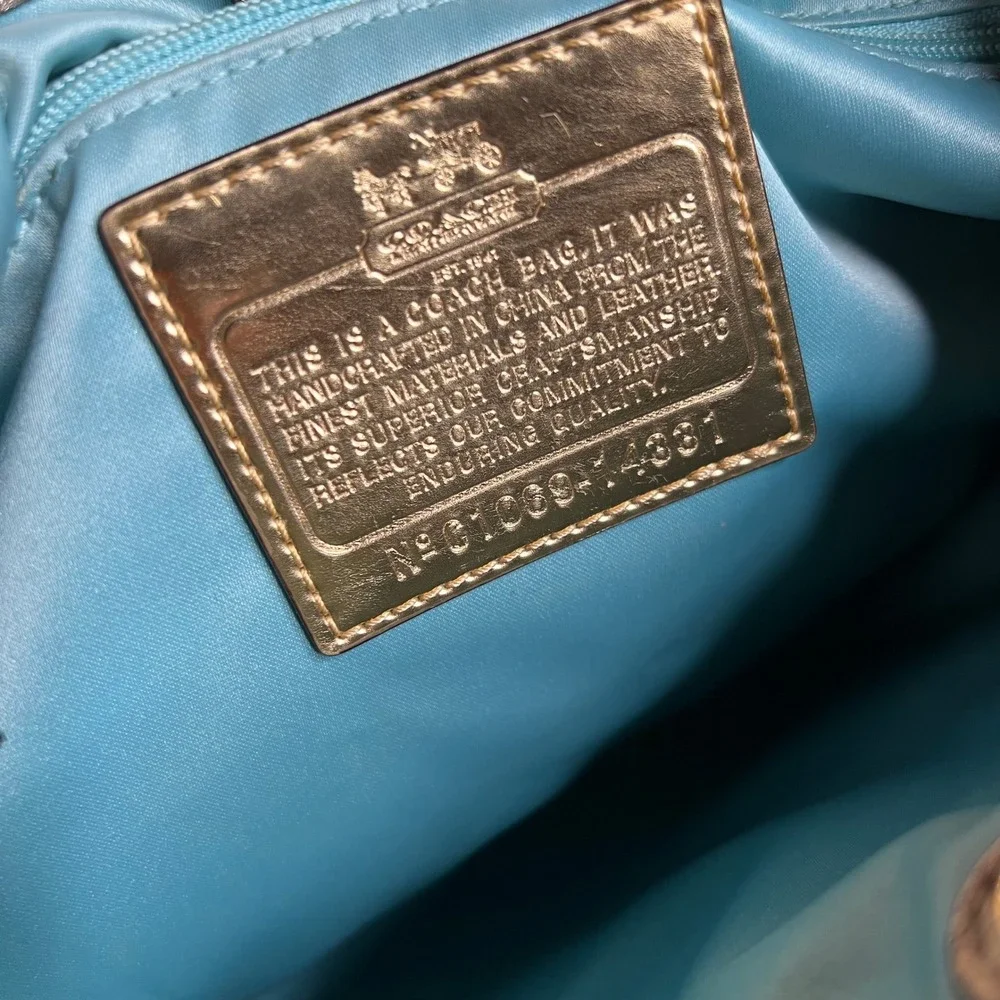 Coach Metallic Gold Leather Hobo Shoulder Bag Turquoise Lining 14381